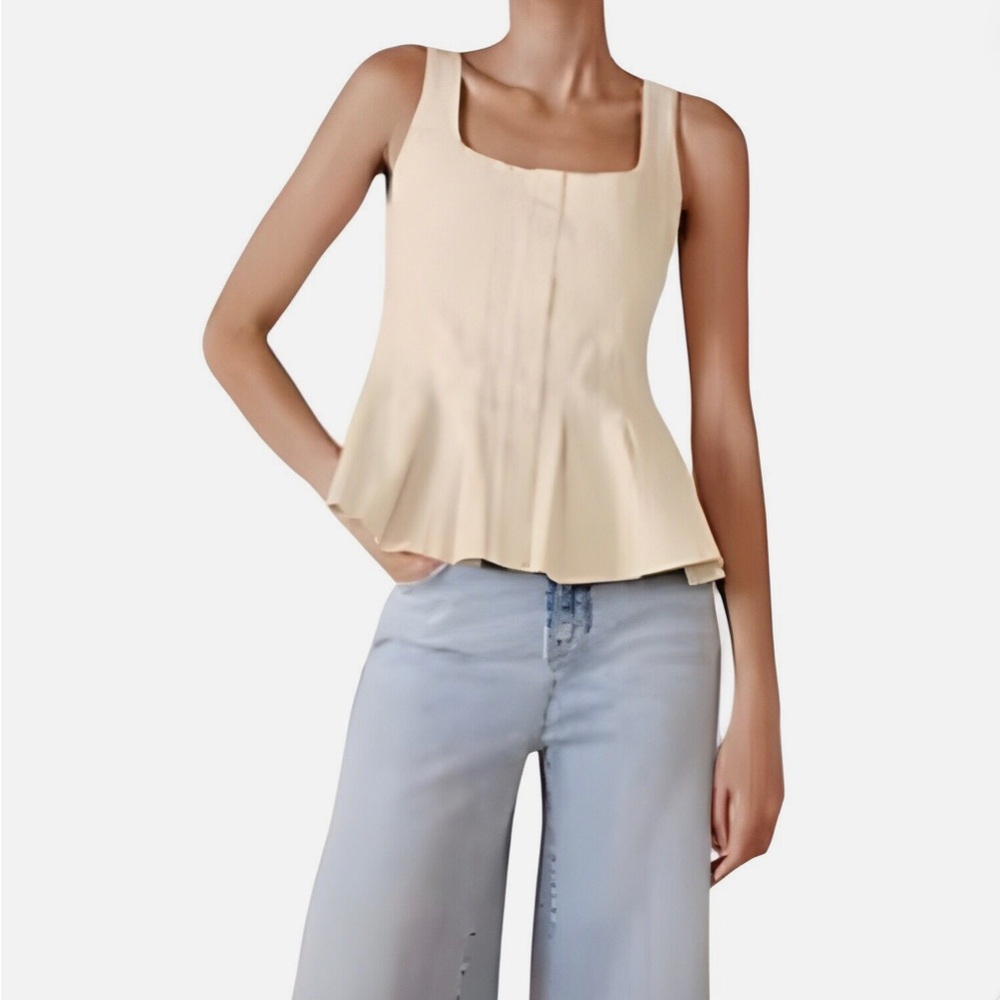 Banana Republic Cream Fitted Sleeveless Peplum Tank Top